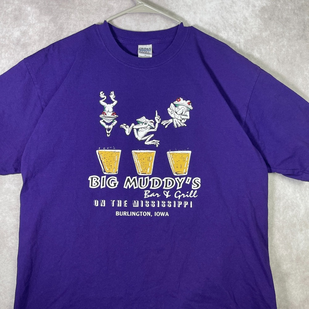 VTG Big Muddy Bar Shirt Mens Large Brewery Purple Frogs Beer Casual Graphic Y2K - Picture 3 of 9